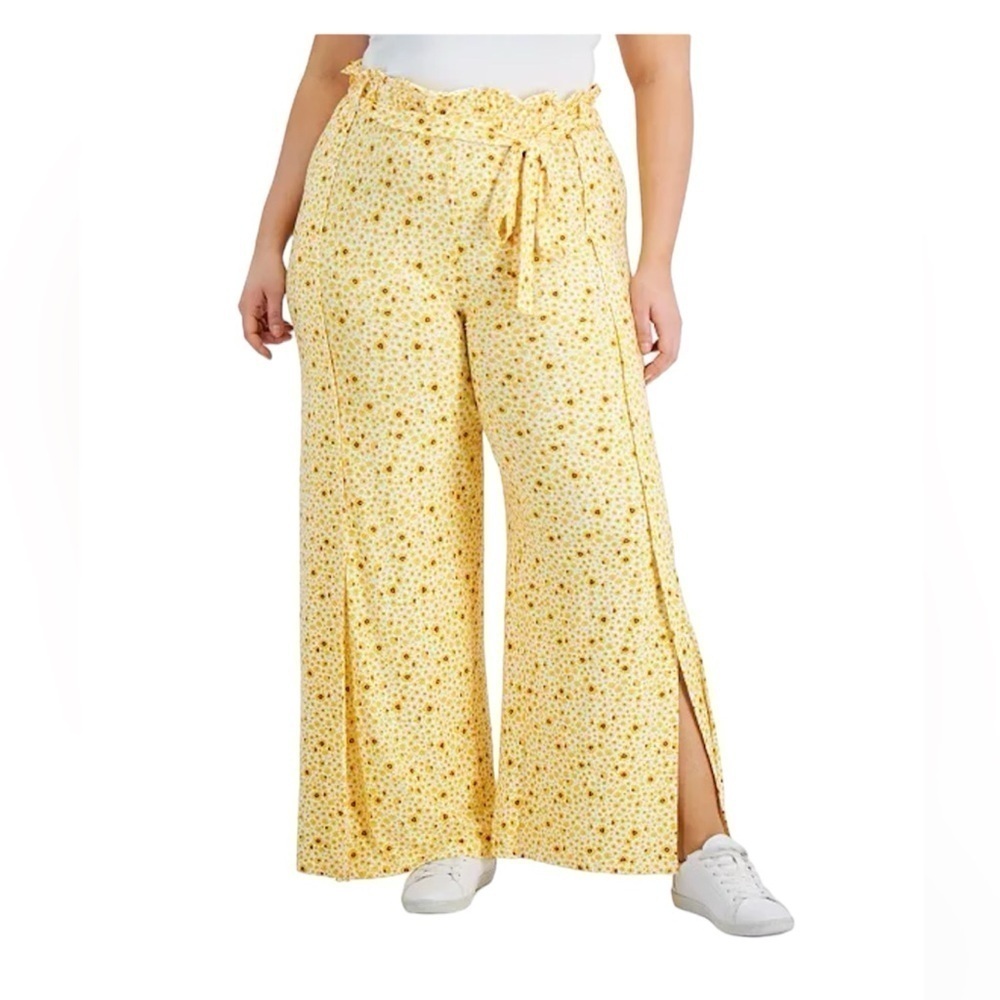 Derek Heart Printed Tulip-Hem Soft Pants With Sash Belt